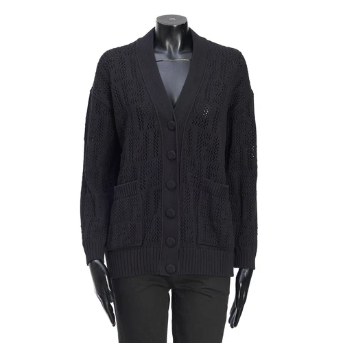 FENDI 1290$ Black Cotton Cardigan - Perforated FF Motif