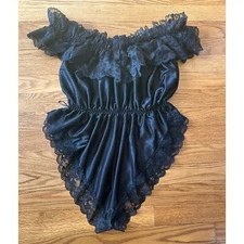 DOLORES For POIRETTE Union Made Vintage Black Lace pull on Bodysuit Lingerie M