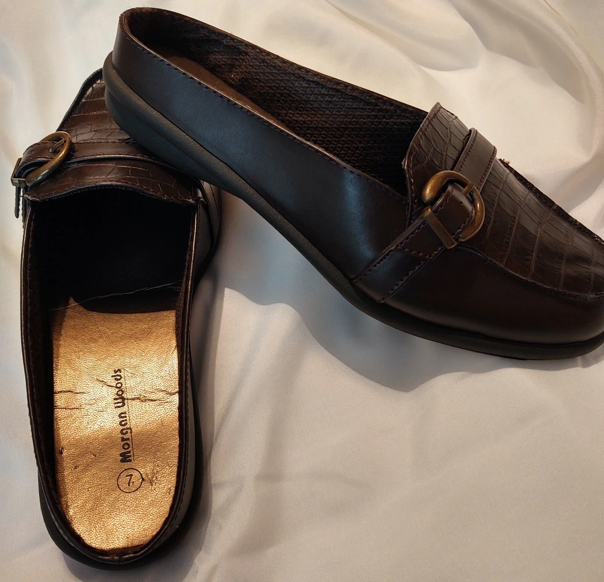 Women s Size 7 Morgan Woods Shoes Slide Mule Brown With Buckle eBay