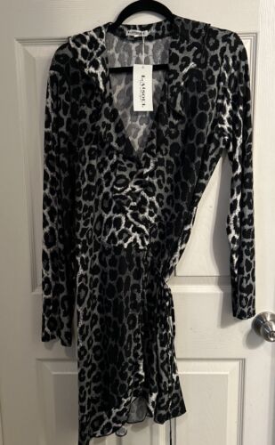 LA Soul Women's Long Sleeve Wrap Dress Black White Animal Print NWT XL