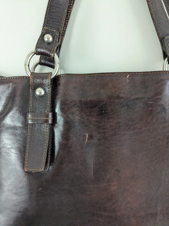 Valentina Cartera de Cuero Italiana Grande con Cremallera Bolso de Hombro Marrón Oscuro Foto 4 de 4