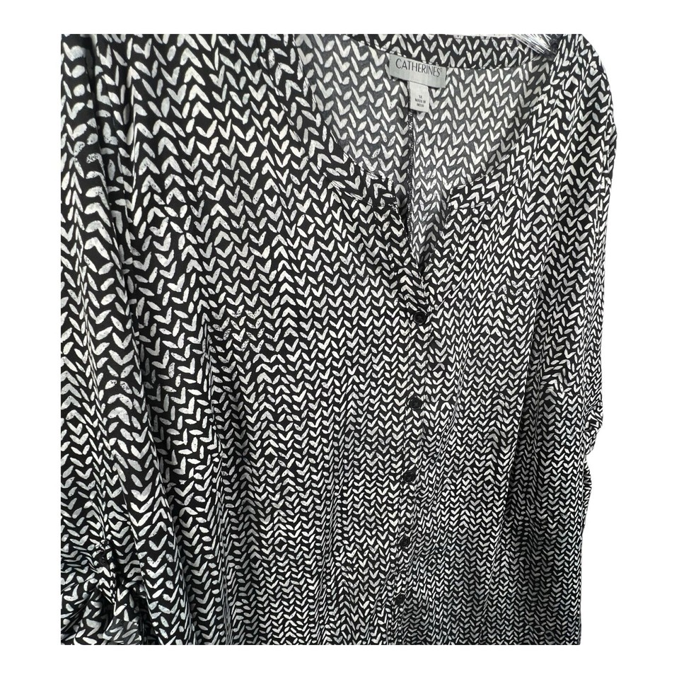 Catherines Top Size 1X Split Neck 3/4 Roll Tab Sleeve Blouse Career