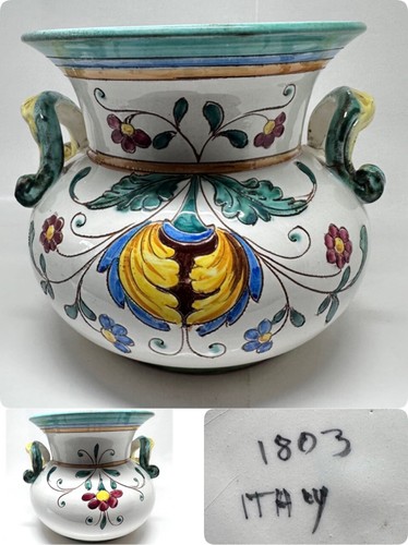 Hand Painted Ceramic Vase Italy Etched Floral Urn Pottery 1803 - Picture 1 of 16
