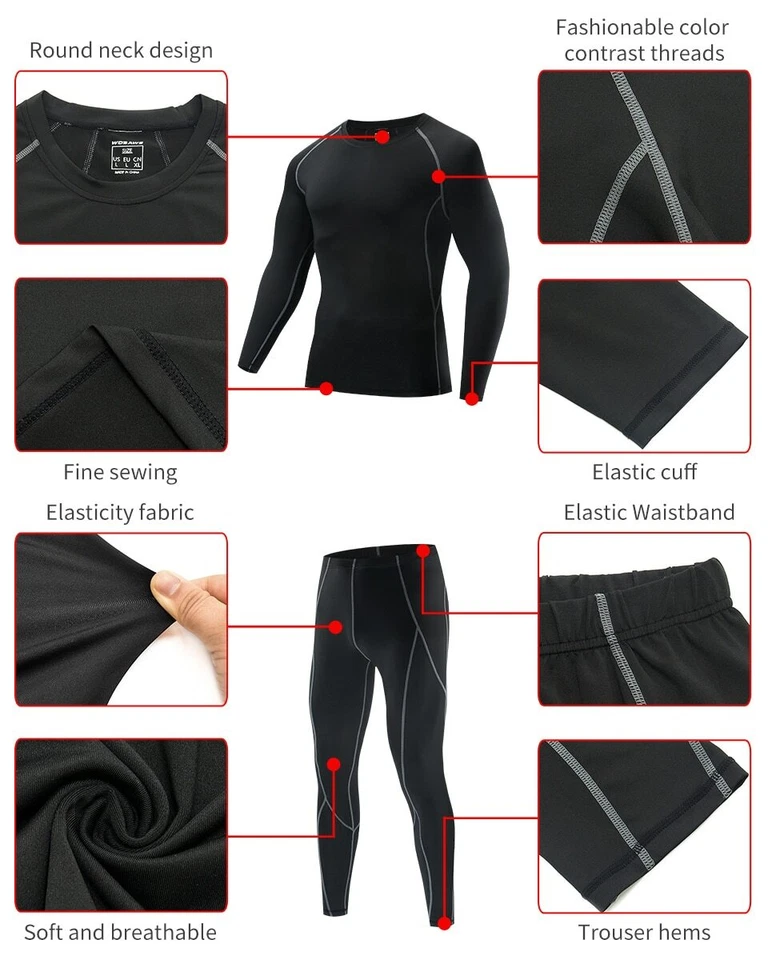 Mens Cycling Base Layer Long Compression Underwear Bicycle Running Sport Clothes - Image 4 of 4