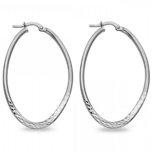 0.67 in x 0.2 in 14K White Gold Diamond-cut Polished Oval Hoop Earring 0.67 in x 0.2 in 14K White Gold Diamond-cut Polished Oval Hoop Earring