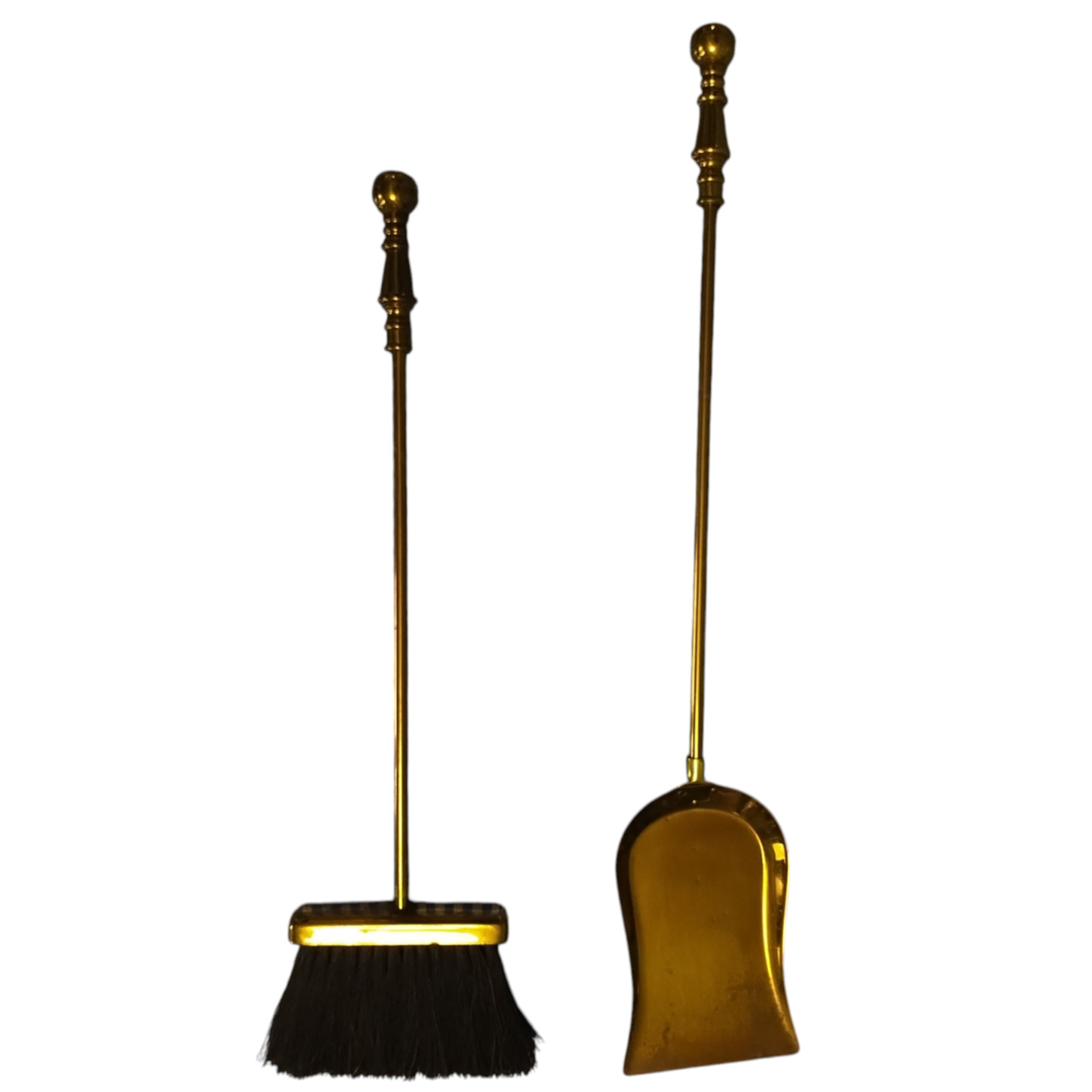 Vintage Mixed Brass Fireplace Tool Set and Stand 6 pc