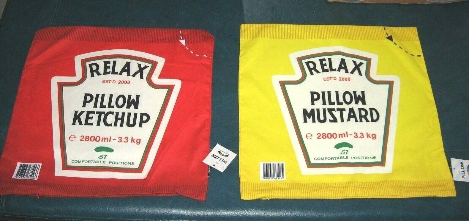 Set of (2) NEW Meninos HEINZ RELAX PILLOW KETCHUP & MUSTARD PILLOW CASES /COVERS