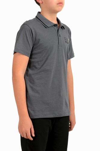 Emporio Armani EA7 Boys Gray Short Sleeve Logo Print Polo Shirt - Picture 2 of 6