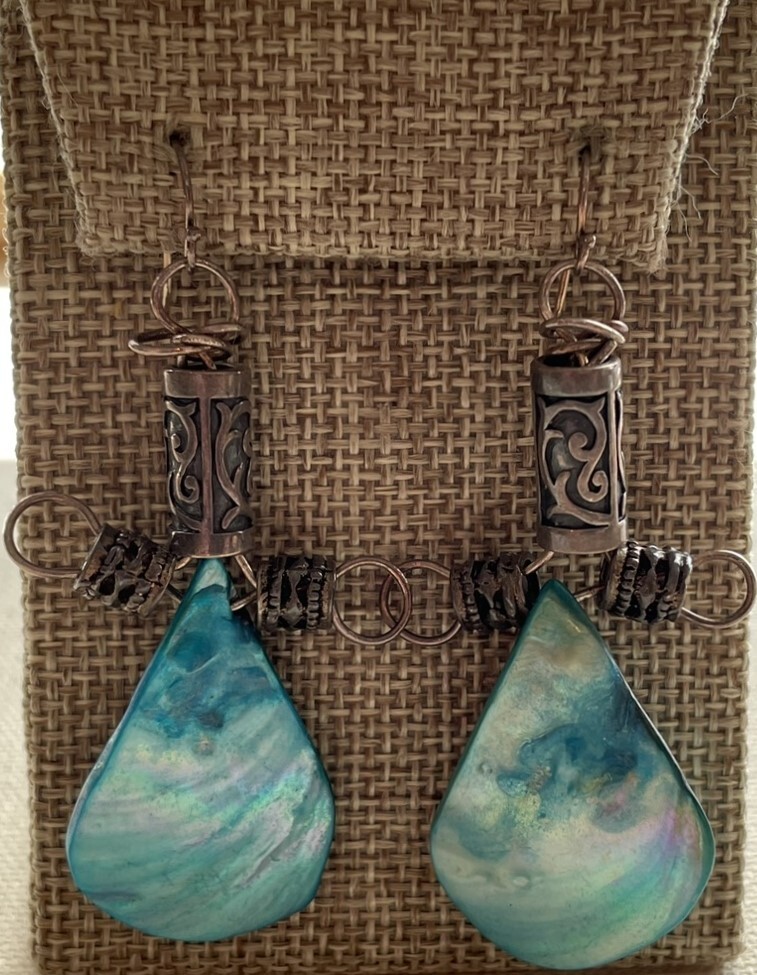 Statement Boho Shell Earring Sterling Rustic Dang… - image 5