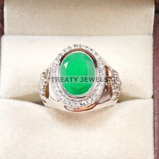 Emerald Oval Cut Gemstone With 925 Sterling Silver Ring For Men's #B49 *