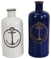 Drew Derose Set Of 2 Ceramic Nautical Anchor Vases - Navy & White Drew Derose Set Of 2 Ceramic Nautical Anchor Vases - Navy & White