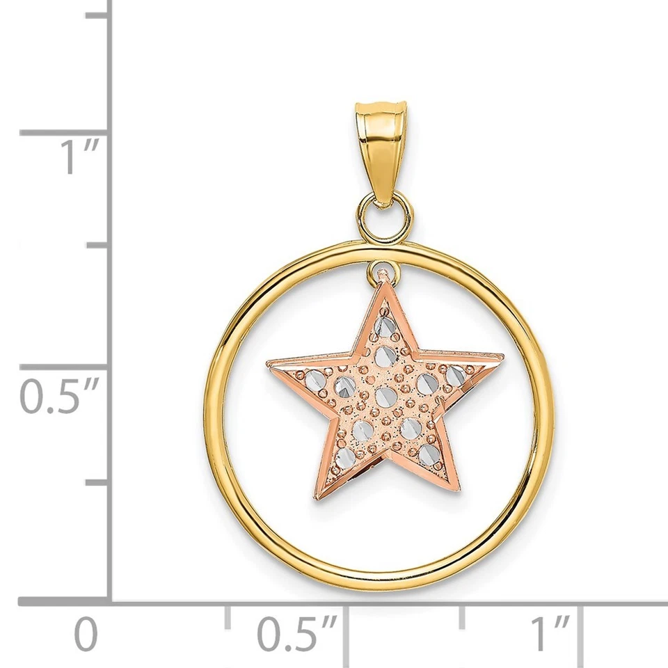 14k Yellow & Rose Gold w/Rhodium Star in Frame Moveable Pendant - Image 4 of 4