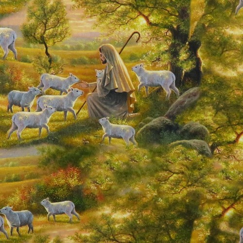 1 Yard - Shepherd Come Unto Me 9605-Multi Jesus with Sheep Scenic