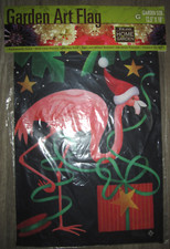 NEW Toland Home Garden 12.5"x18" garden flag, festive flamingo w Santa hat