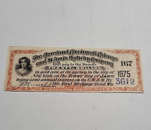 NYC BIG FOUR CLEVELAND CINCINNATI CHICAGO & ST. LOUIS ANLEIHE ZINSGUTSCHEIN 1975 - Bild 1 von 2