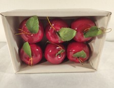 Red Realistic 6 Apples Christmas Fruit Ornament Taiwan Stem Leaf Hanger Vtg 1975