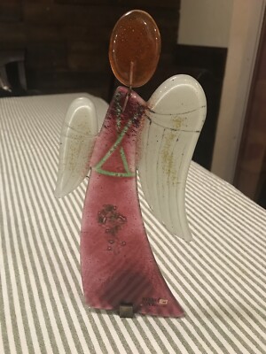 MIXAHA Beautiful Glass Hand Made Angel GLASS ART- 10 H Made In Greece