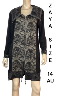  ZAYA SIZE 14  BLACK GREY PRINTED SOLID  TUNIC /DRESS/COAT