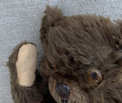 Vintage Knickerbocker Teddy Bear Brown Mohair Glass Eyes Metal