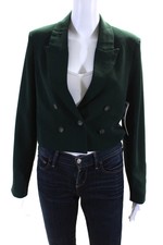 Central Park West Womens Double Breasted Crop Blazer Jacket Dark Green Small