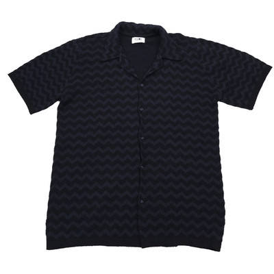 NN07 Julio 6564 Black & Blue Chevron Knitted Bowling Shirt Mens Size Medium