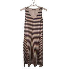 Lauren Ralph Lauren dress womens 10 midi maxi striped navy cream cotton modal