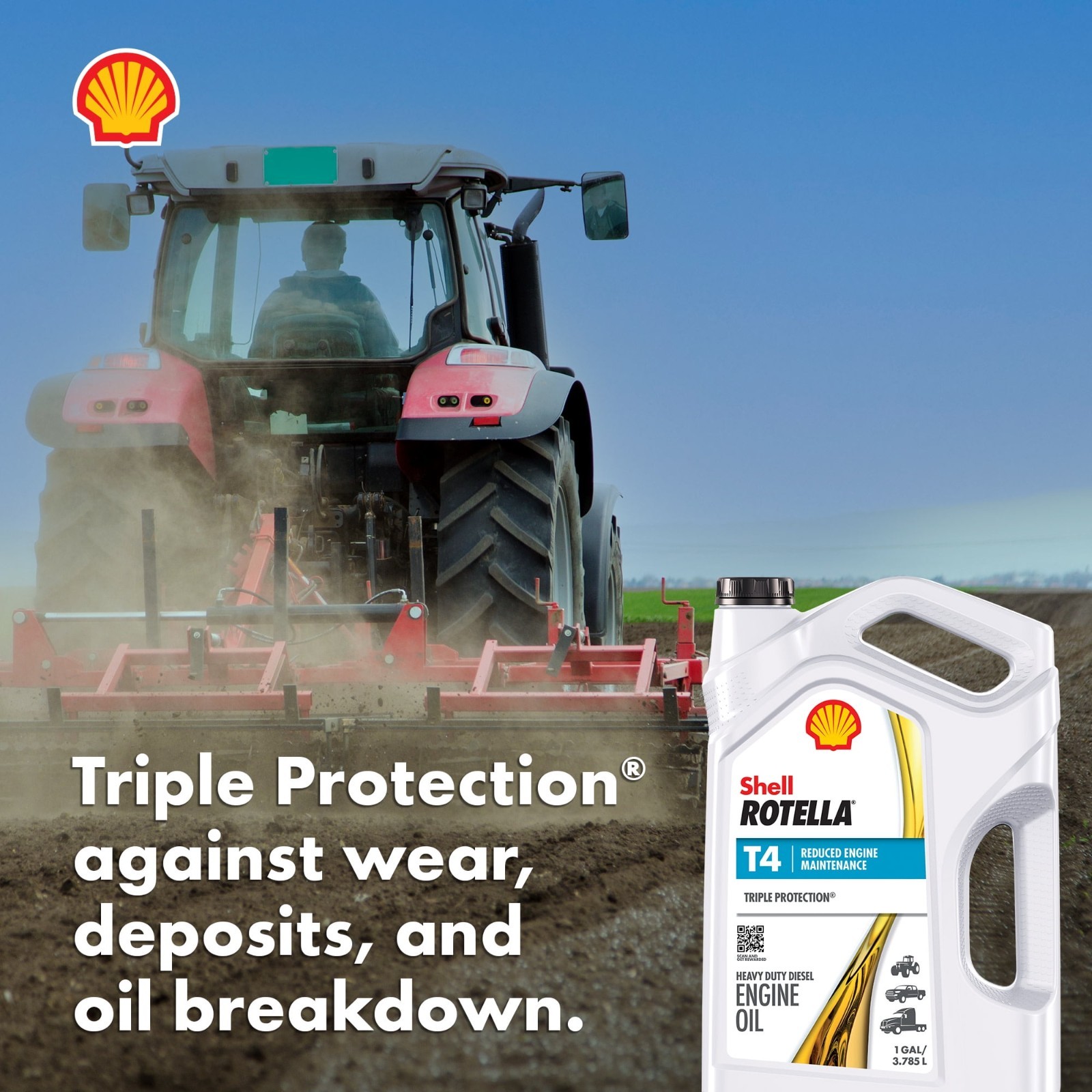 Shell Rotella T4 Triple Protection 15W-40 Diesel Engine Oil, 5 Gallon