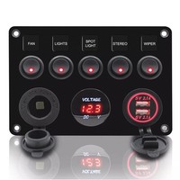 Geloo 5 Gang Schalter Panel, 12V/24V Kippschalter Panel IP65 Wasserdichte LED