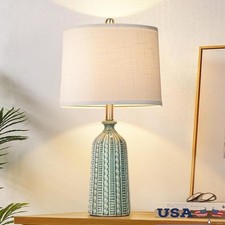 Dimmable Ceramic Table Lamp 3-Way Nightstand Lamp W/ Drum Shade Bulb Included US