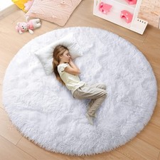 junovo Round Rug 6x6 Feet Fluffy Soft Area Rugs for Kids Girls Room Princess Cas