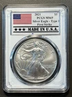 2021 $1 Type 1 American Silver Eagle PCGS MS69 FS Made in USA Label White Frame