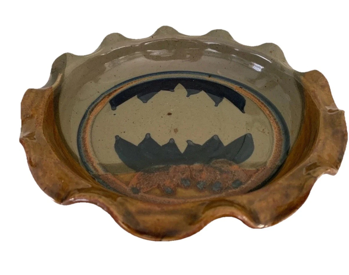 Pie Dish Studio Pottery 10 3/4” Fluted Edge "Lotus Reflecting" Signed Ayers 99