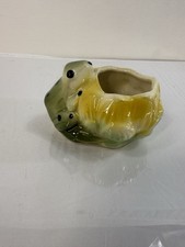 Vintage MID CENTURY 1950's Frog Lilypad Small Planter Yellow Lotus Flower Toad
