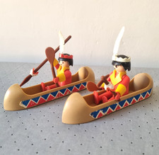 2 Vintage Playmobil Indian Native rifle spear canoe kayak paddle job lot