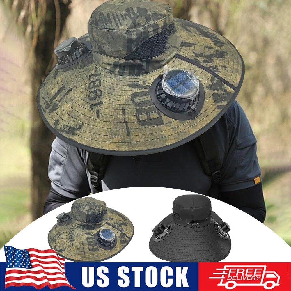 Solar & USB Powered Fan Outdoor Fishing Hat, Sunscreen Sun Hat with Dual Fan NEW