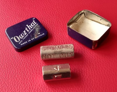 Vintage Owzthat 50er/60er Jahre Cricket Würfelspiel - Original kleine Dose & Anleitung