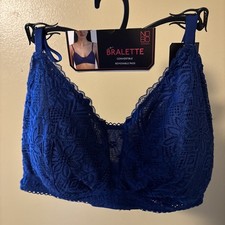 No Boundaries Wire Free Removable Pads Blue Lace Bralette Bra-Size XL NWT