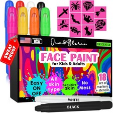 Water Based Face Paint Kit with Stencils, 8 Large Professional Face Painting ...