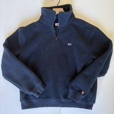 Vintage Tommy Hilfiger 1/4 Zip Fleece Pullover Tommy Jeans Navy Blue Size L