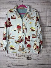 Nick  Nora Flannel Sock Monkey Pajama Top Bowling Car LIGHT BLUE Medium