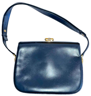 Gucci Tasche Vintage Blau Leder Umhängetasche Gold 2 Töne Made in Italy