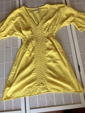 Seaspice Resort Wear Yellow 100% Peruvian Cotton Mini Dress Sz M Crotchet Boho