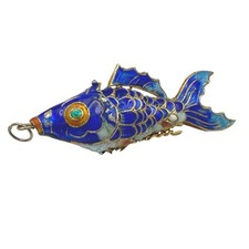 Large Vintage Enamel Vermeil Articulated 3-D Swimming Koi Fish Pendant