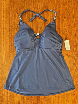 NWT! Swim By Cacique Soft-Cup Knot-Front Tankini Swim Top In Light Blue, Size 14