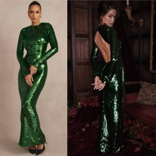 House of CB Belle Pine Green Sequin Maxi Dress Small NWT