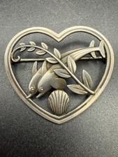Vintage Sterling Silver Georg Jensen Denmark #312 Dolphin Heart Brooch Pin