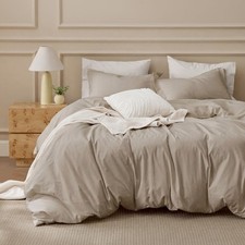 Bedsure PureWoven 100 Washed Cotton Duvet Cover Set, King Size, 3-PC Duvet