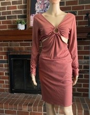 Women’s Lush V-Neck O-Ring Cutout Midi Dress Mahogany Size M new without tag