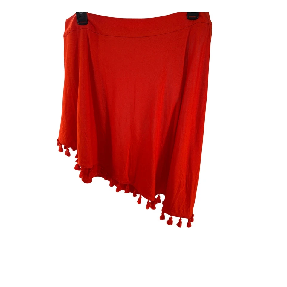 Falda asimétrica Trina Turk roja borla dobladillo algodón suave talla pequeña Foto 3 de 4