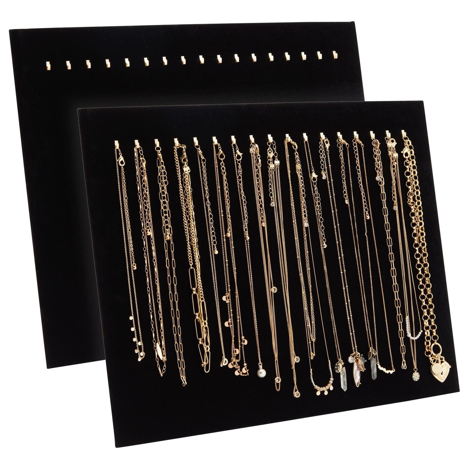 2 Pack Jewelry Display for Selling, Black Velvet Boutique Necklace Stands,